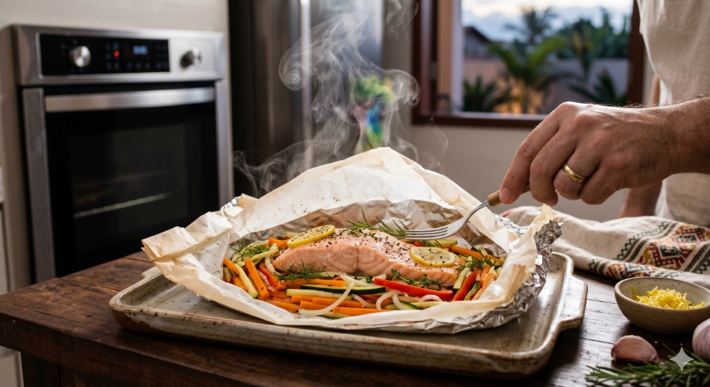 Salmão no forno com batatas do Mestre Bololo