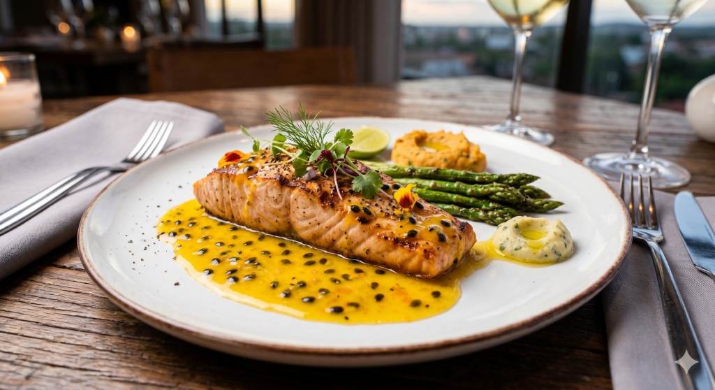 salmão ao molho maracujá do Mestre Bololo