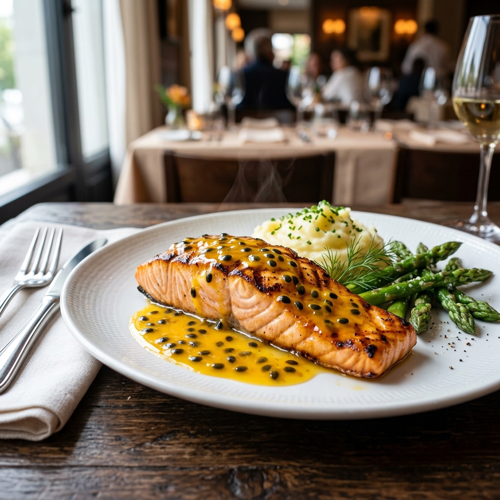 Salmão ao molho de maracujá do Mestre Bololo