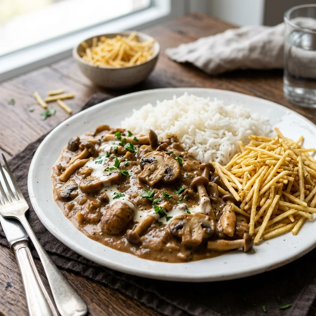 Strogonoff de Cogumelos Vegano do Bololo