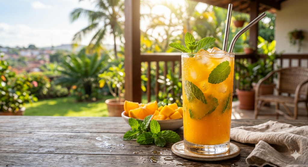 Suco de Laranja com Manga e Hortelã do Bololo